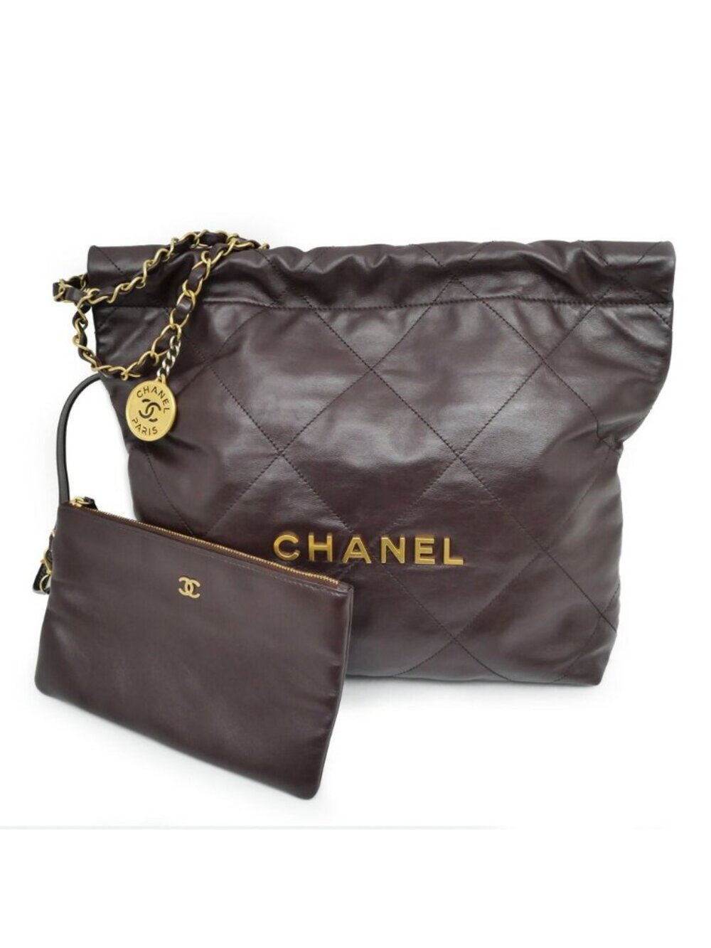 Chanel 22 Small Handbag Bordeaux GL Calfskin Chain With Shoulder Pouch Purple